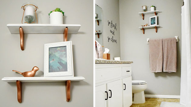 Thrifted Wood Shelf Makeover for Your Bathroom